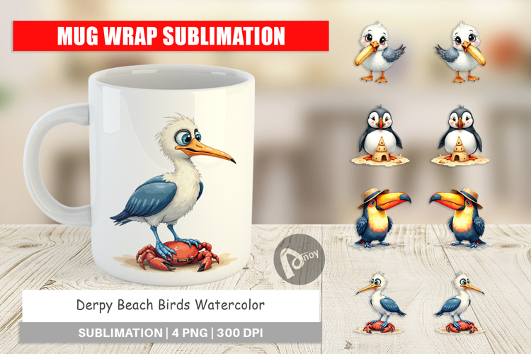 Derpy Beach Birds Mug Wrap