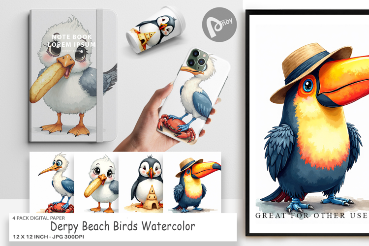 Derpy Beach Birds Digital Paper