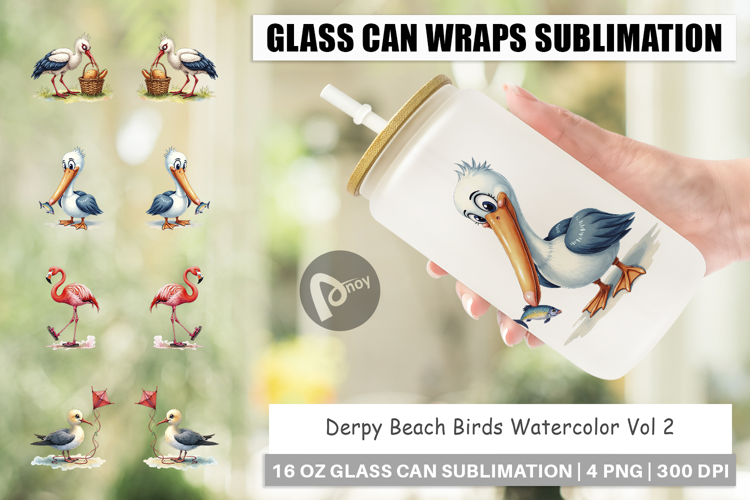 Derpy Beach Birds Glass Can
