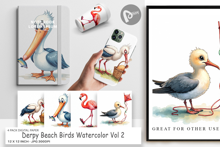 Derpy Beach Birds Digital Paper