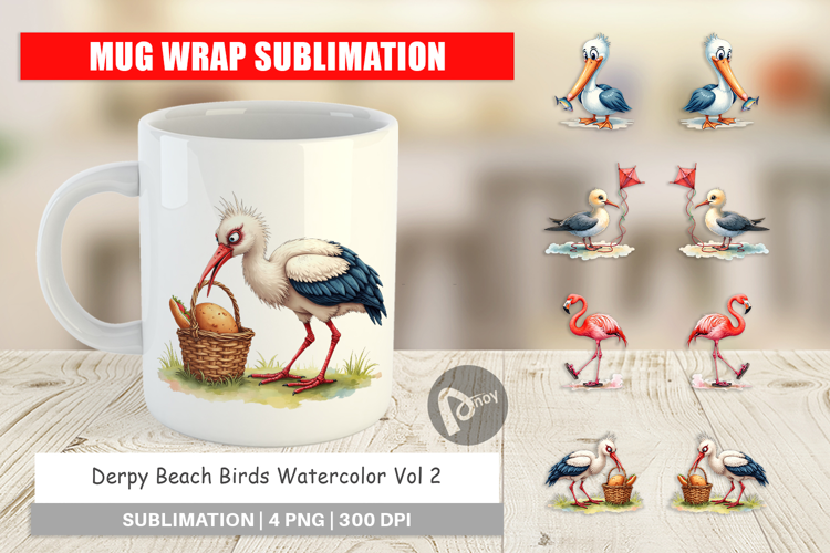 Derpy Beach Birds Mug Wrap