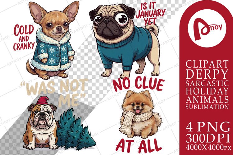 Derpy Sarcastic Holiday Dogs Sublimation example image 1