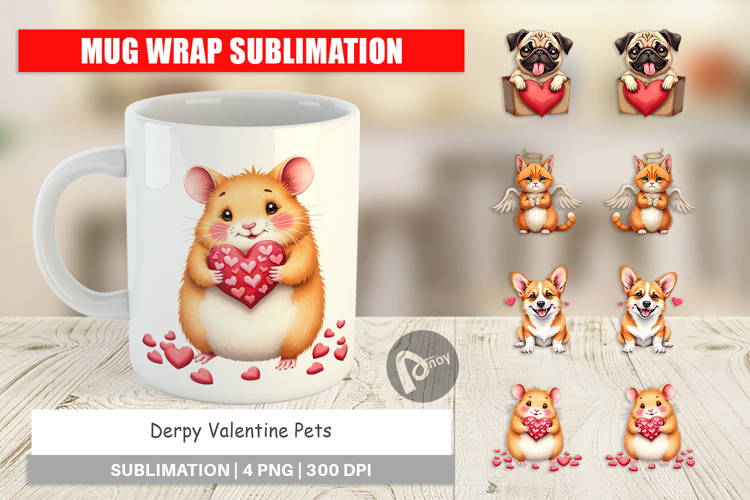 Derpy Valentine Pets Mug Wrap