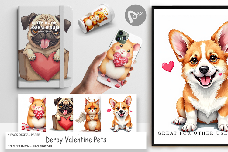 Derpy Valentine Pets Digital Paper