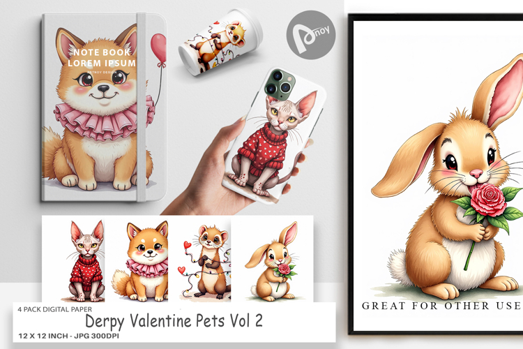 Derpy Valentine Pets Digital Paper