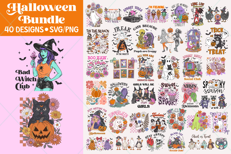 Retro Halloween Png Svg Bundle, Halloween Sublimation Design