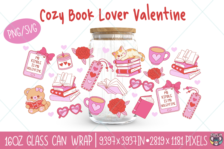 Valentines Glass Can Wrap SVG PNG, Bookish Valentine Png