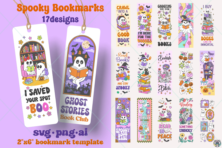 Retro Halloween Ghost Bookmark Bundle, Bookmark Template