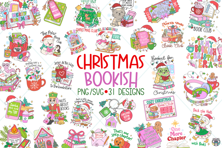 Christmas Bookish Png Bundle, Christmas Bookish stickers