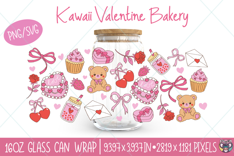 Valentine Libbey Can Wrap SVG PNG, 16OZ Glass Wrap Png