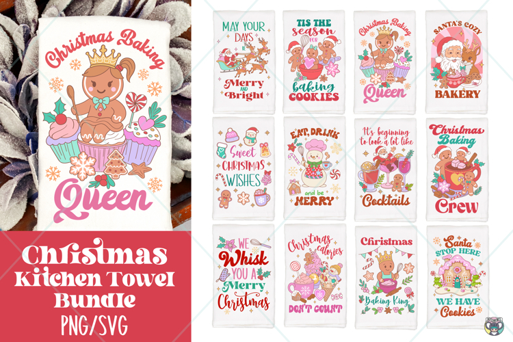 Christmas Kitchen Towel Png Svg Bundle, Christmas Svg Bundle