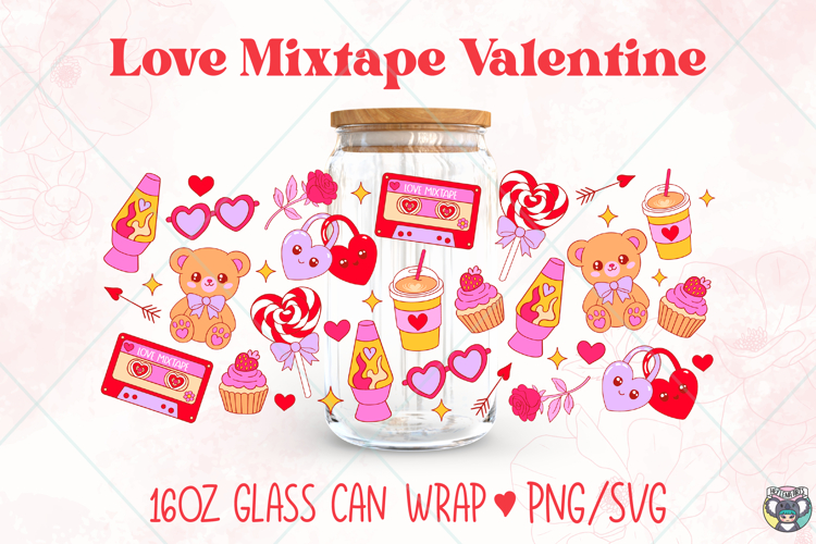 Valentine 16Oz Libbey Glass Can Wrap Png
