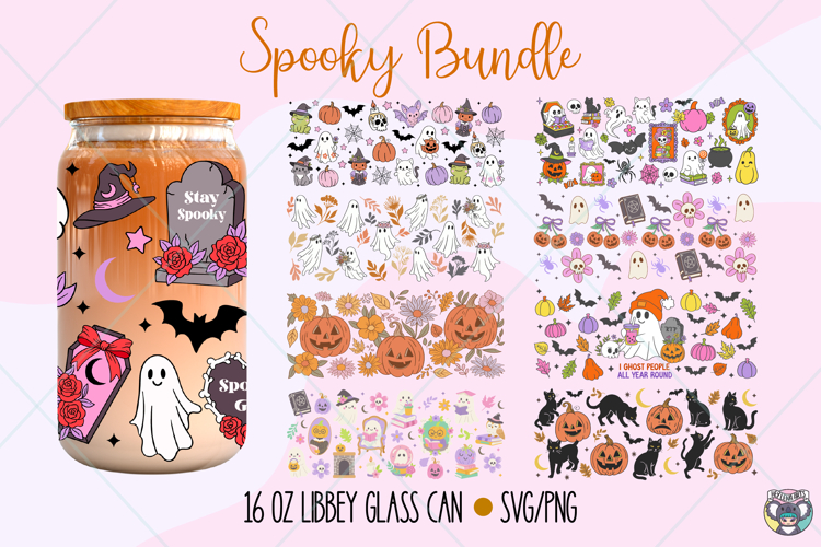 Spooky Halloween Libbey Glass 16oz Can Wrap Bundle
