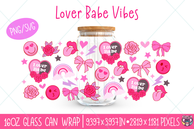 Valentines 16OZ Can Wrap Png, Libbey Glass Can Wrap SVG PNG