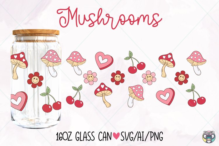 Valentines 16oz Libbey Glass Can Wrap svg, Glass Can svg example image 1