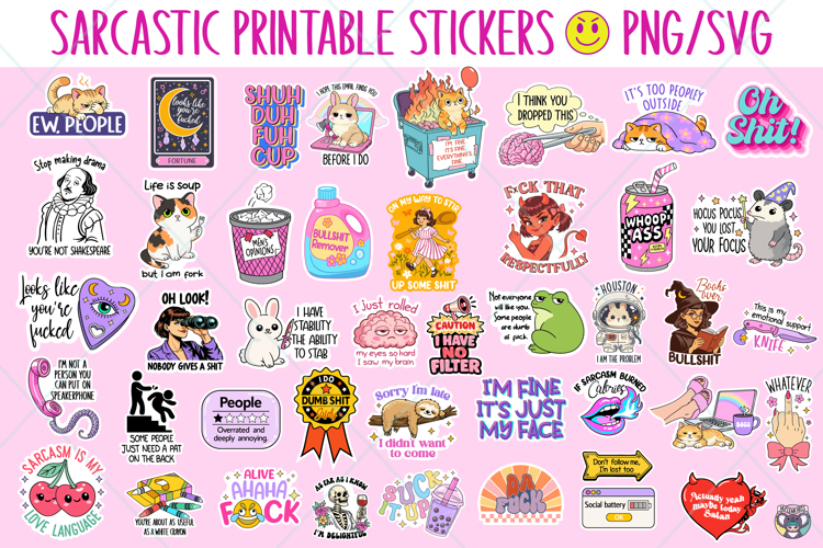 Sarcastic Stickers Png Funny Printable Designs Bundle