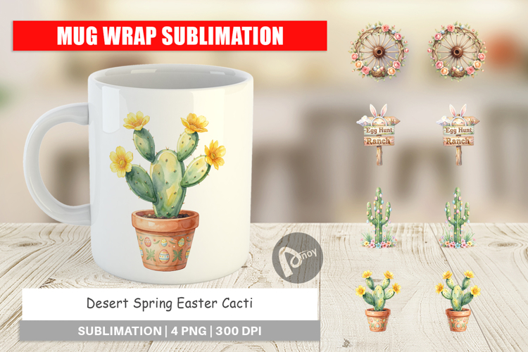 Desert Spring Easter Cacti Mug Wrap