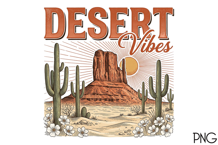 Desert Vibes Vintage Png, Sunset Png