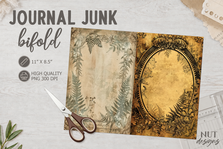 Grunge Herbarium Junk Journal Bifold sepia botanical collage