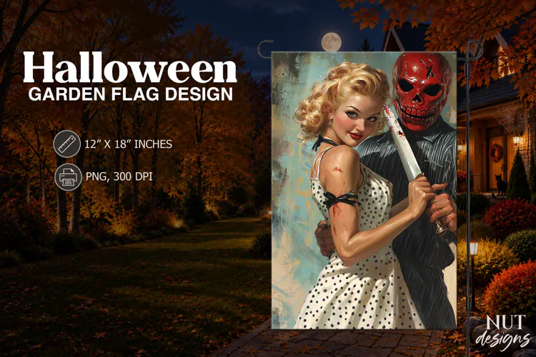 Retro Horror Couple Garden Flag Halloween sublimation