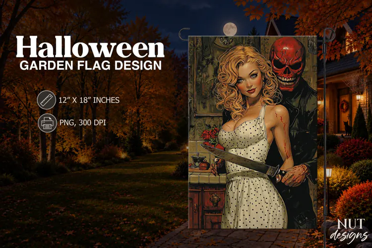 Vintage Skull Couple Halloween Flag Halloween sublimation