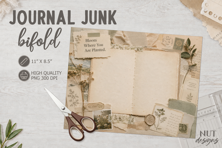 Journal Junk Bifold motivational quotes botanical ephemera
