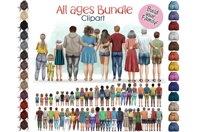 All Ages Family Bundle, Mother, Father, Kids, Grandparents