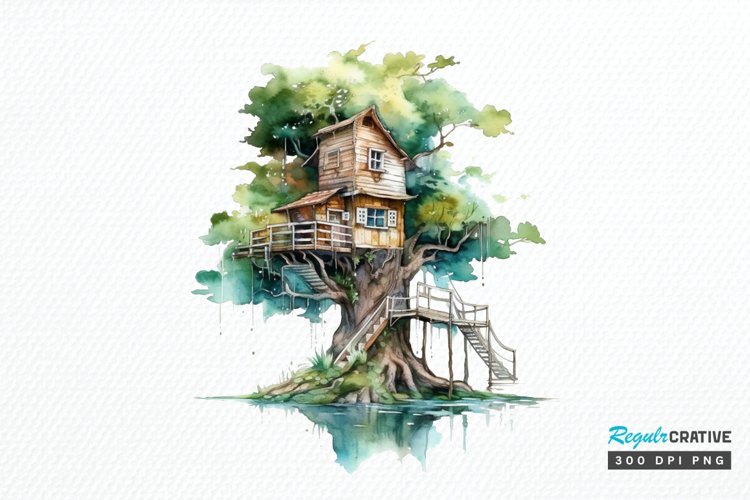 Watercolor Treehouse PNG Clipart
