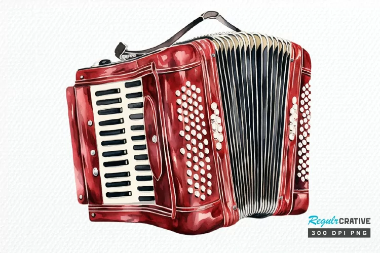 Vintage Accordion Watercolor Sublimation PNG Clipart