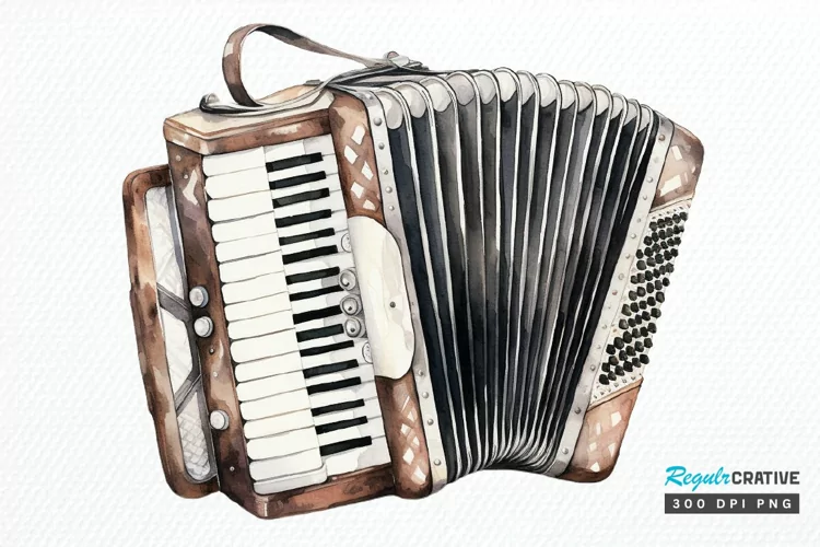 Vintage Accordion Watercolor Sublimation PNG Clipart