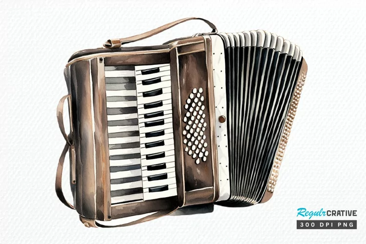 Vintage Accordion Watercolor Sublimation PNG Clipart