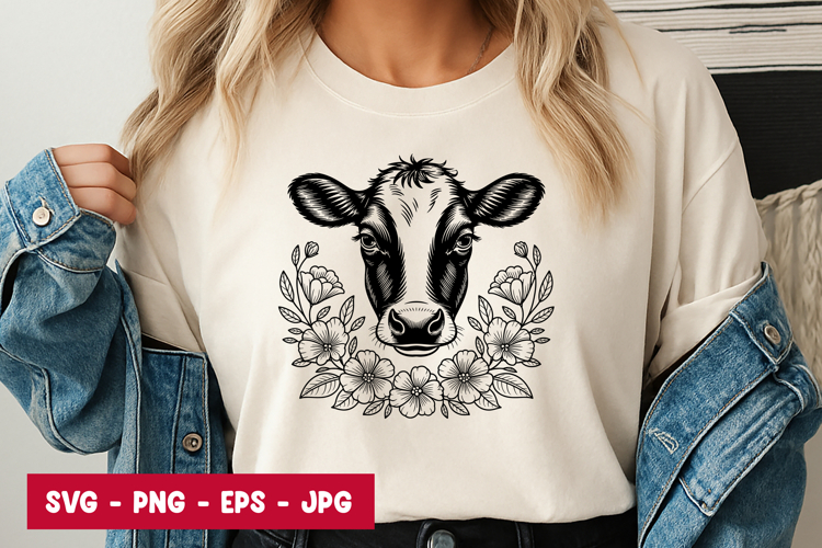 Floral Cow Head Farm Animal Art SVG PNG