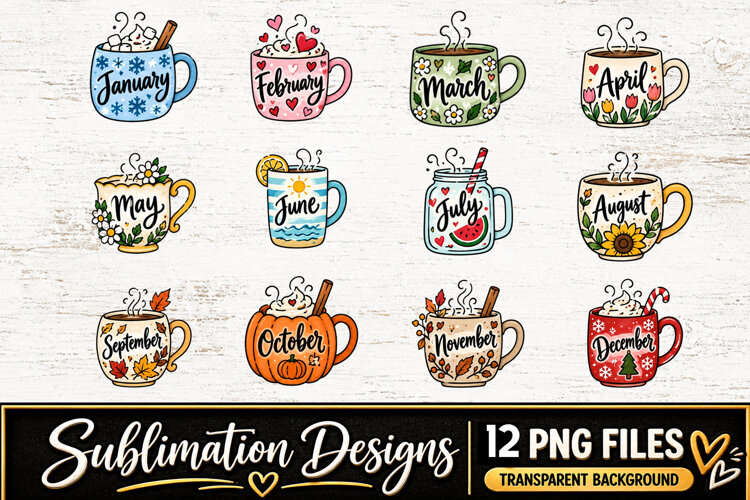 Monthly Mug Designs Clipart Sublimation PNG example image 1