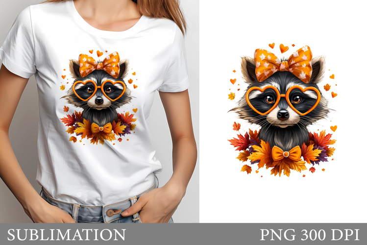 Fall Raccoon Sublimation. Fall Raccoon T-Shirt Design