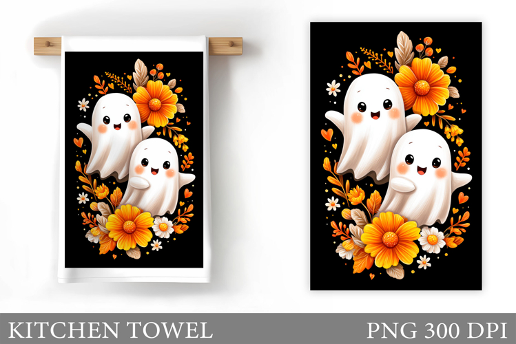 Cute Ghost Kitchen Towel. Cute Halloween Kitchen Towel