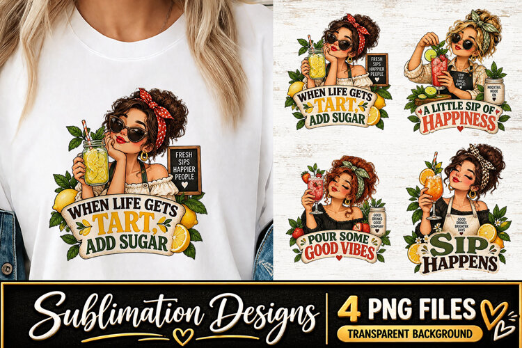 Funny Cocktail Women Clipart Sublimation PNG example image 1
