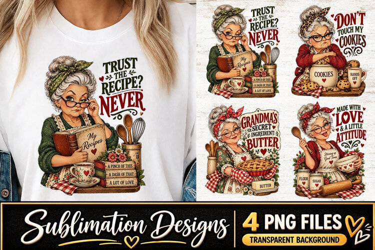 Funny Grandma Baking Clipart Sublimation PNG example image 1