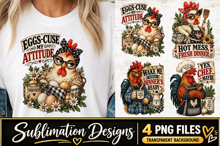 Funny Chicken Chef Clipart Sublimation PNG example image 1