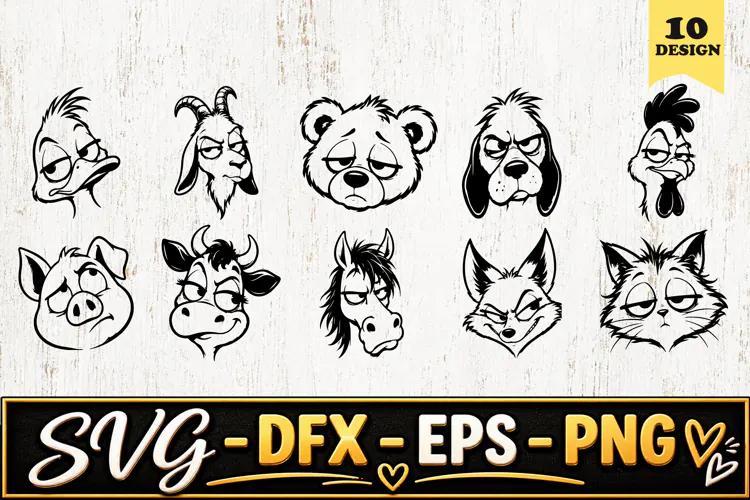 Funny Animal Faces Cartoon SVG PNG