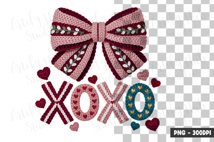 XOXO Folk Typography Bow Clipart PNG