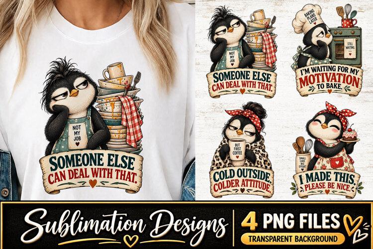 Funny Penguin Baking Clipart Sublimation PNG example image 1