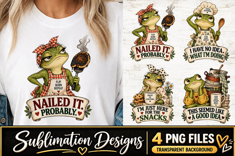 Funny Frog Cooking Clipart Sublimation PNG example image 1
