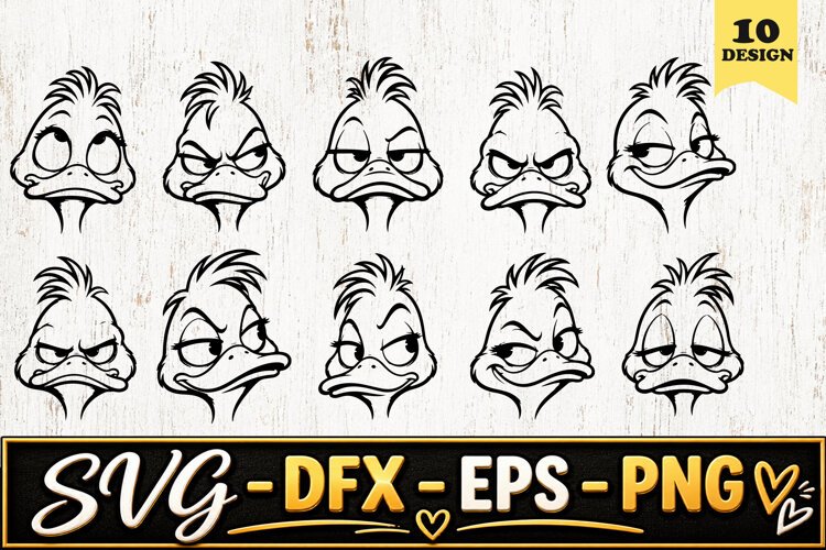 Funny Duck Faces Cartoon SVG PNG example image 1