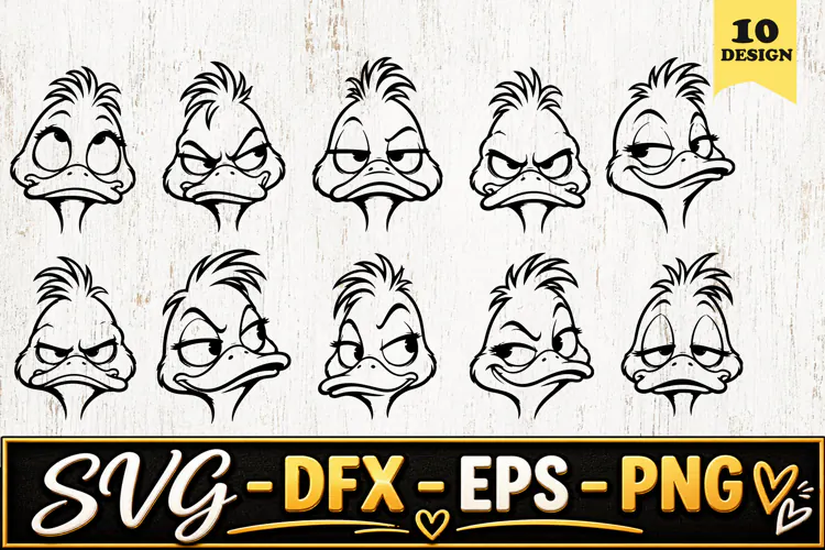 Funny Duck Faces Cartoon SVG PNG