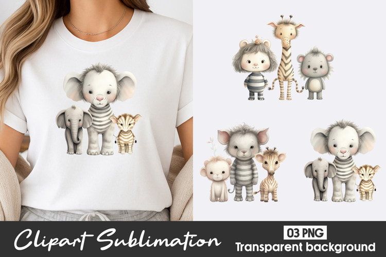 Cute Baby Animals Watercolor Clipart PNG