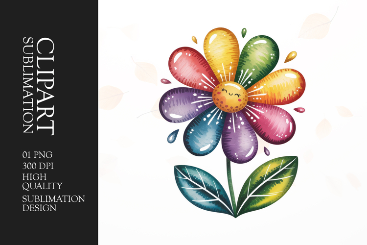 Rainbow Flower Stem Clipart PNG