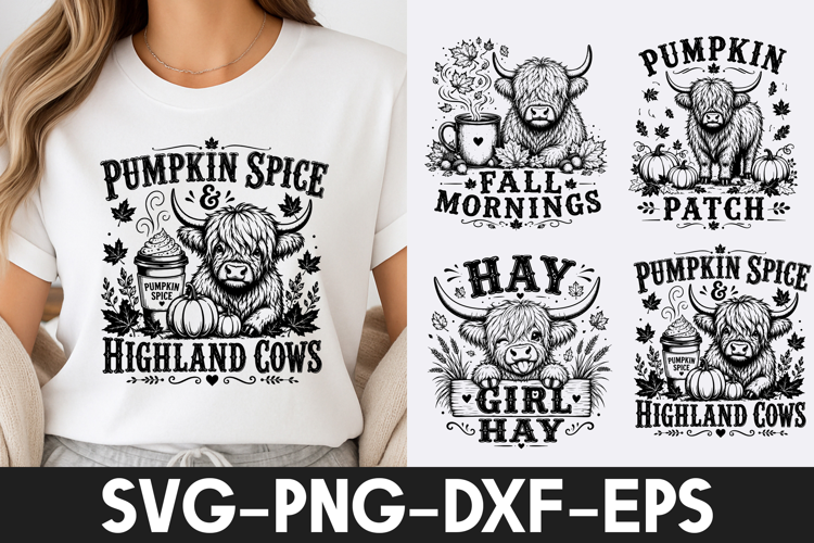 Pumpkin Spice Highland Cow SVG PNG