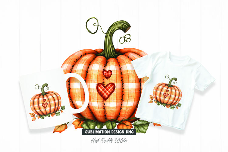 Gingham Heart Autumn Pumpkin Clipart