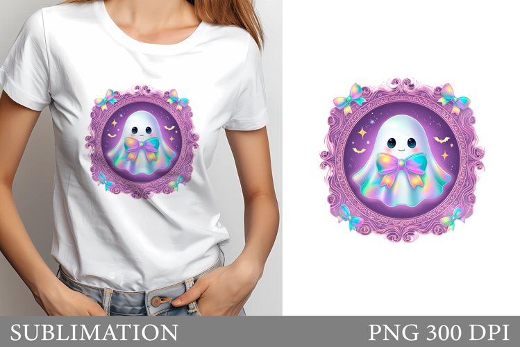 Halloween Ghost T-Shirt Design. Cute Ghost Sublimation example image 1