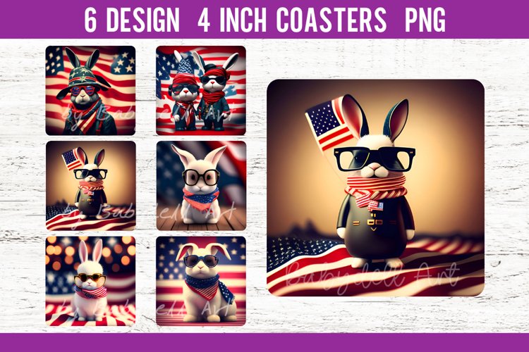 Patriotic Bunny Square Coaster | Sublimation Coaster PNG